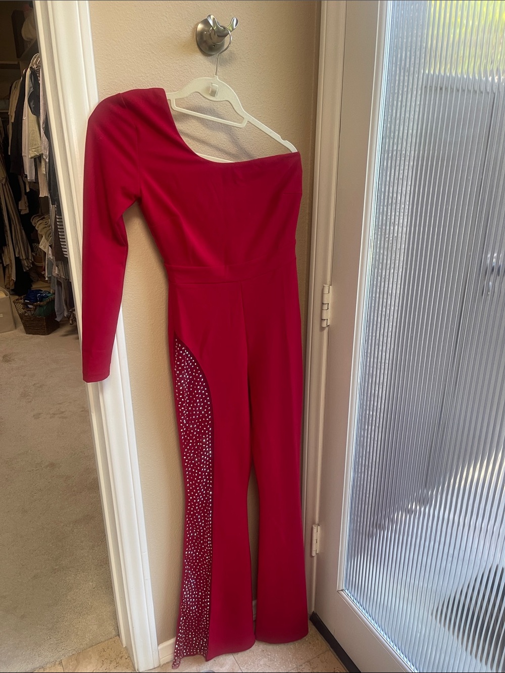 Symphony Fuchsia One-Shoulder Jumpsuit with Embellished Side Panel